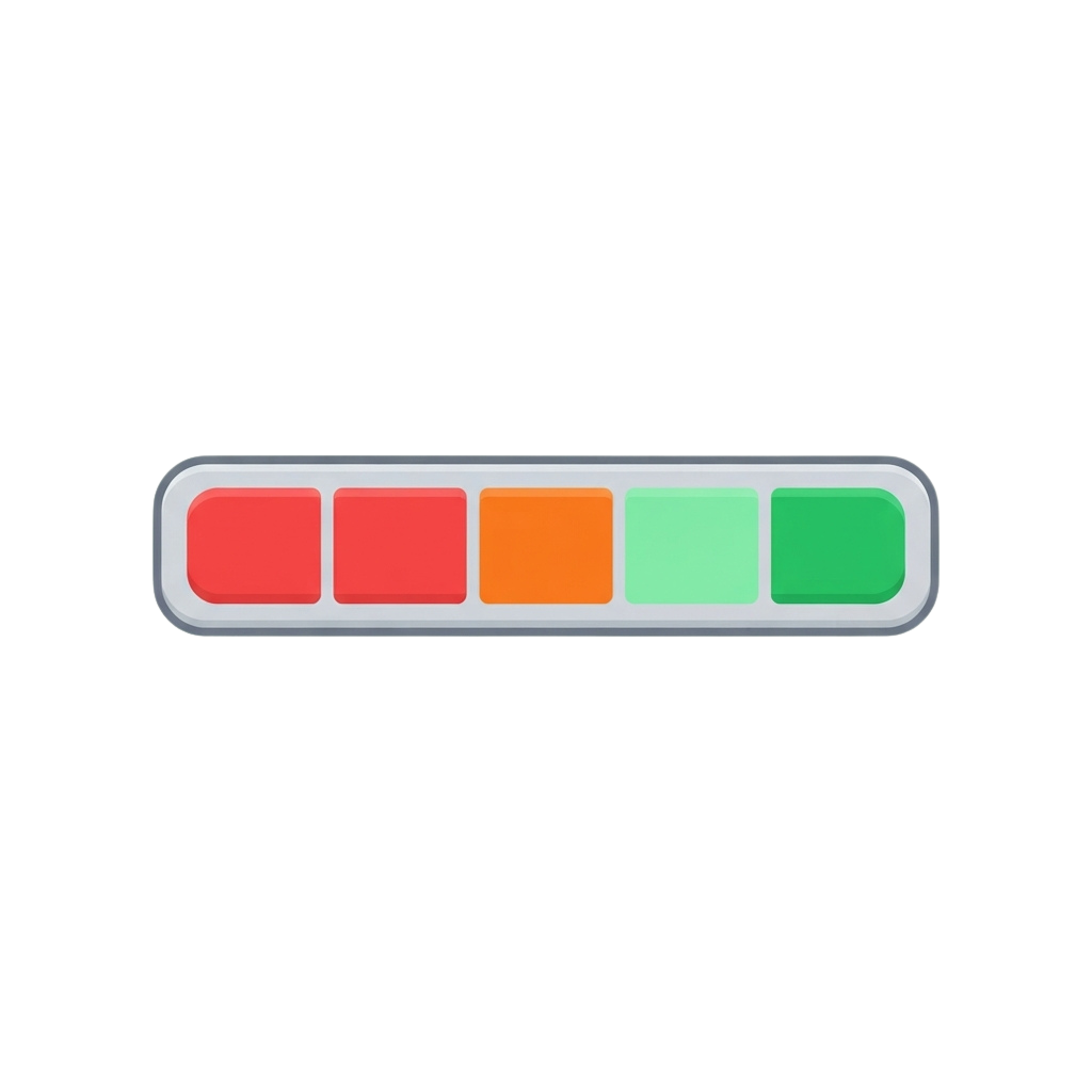Four-color battery status indicator showing low, medium-low, medium-high, and full charge levels