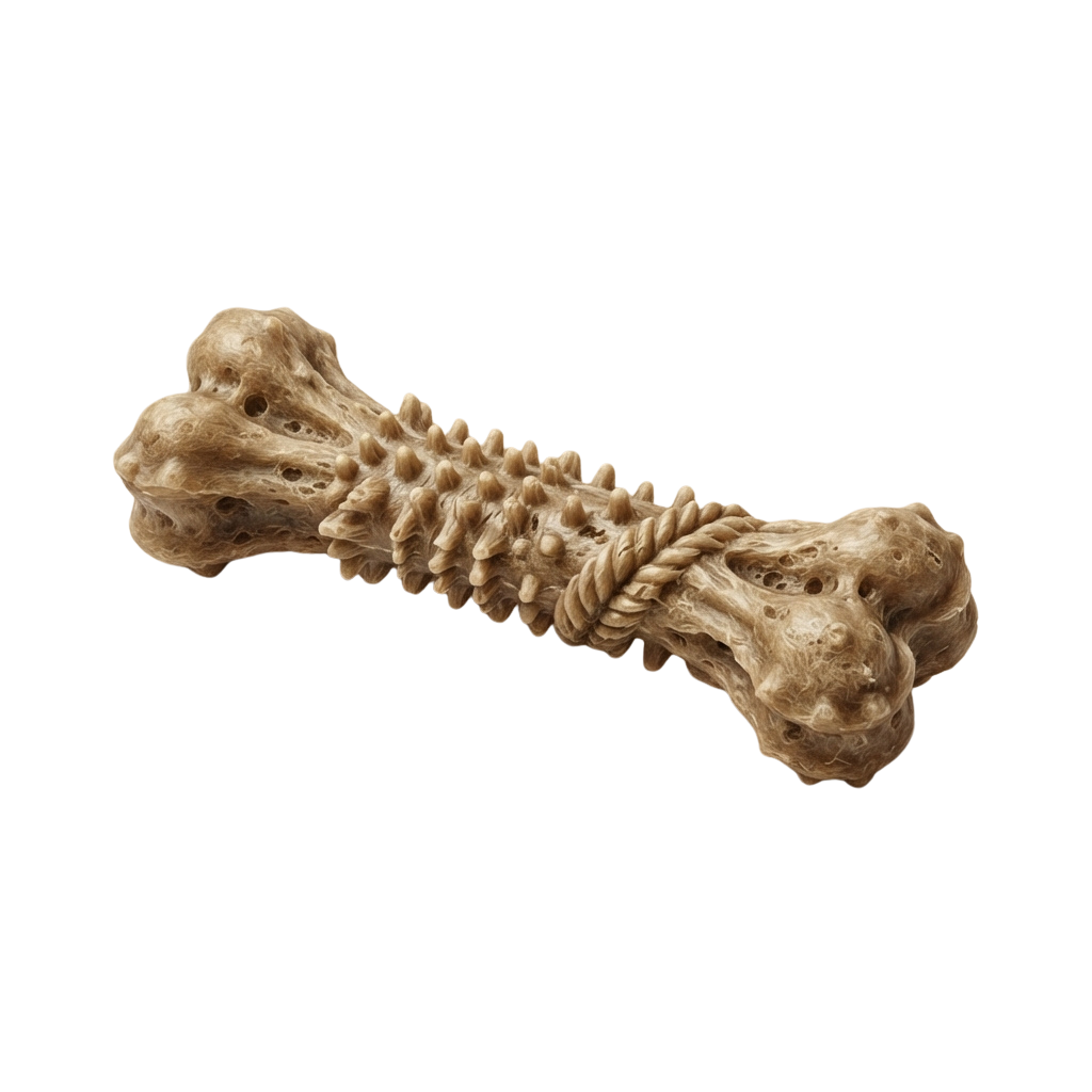 A fossilized bone structure showing vertebrae and parts of the pelvis.