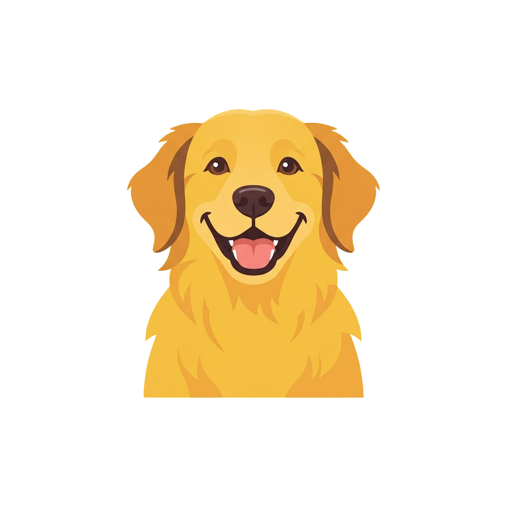 A smiling cartoon golden retriever dog with fluffy fur and a friendly expression