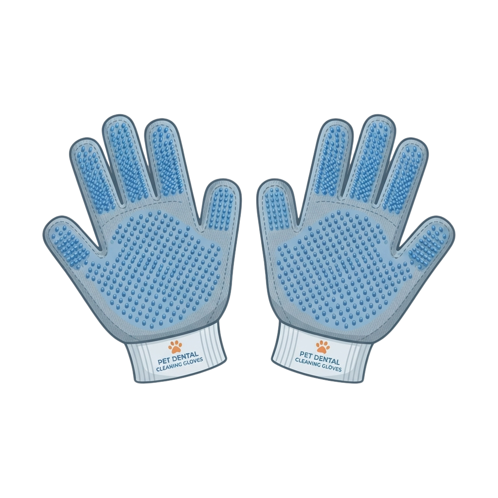 Blue pet dental cleaning gloves with textured pads for brushing pets' teeth