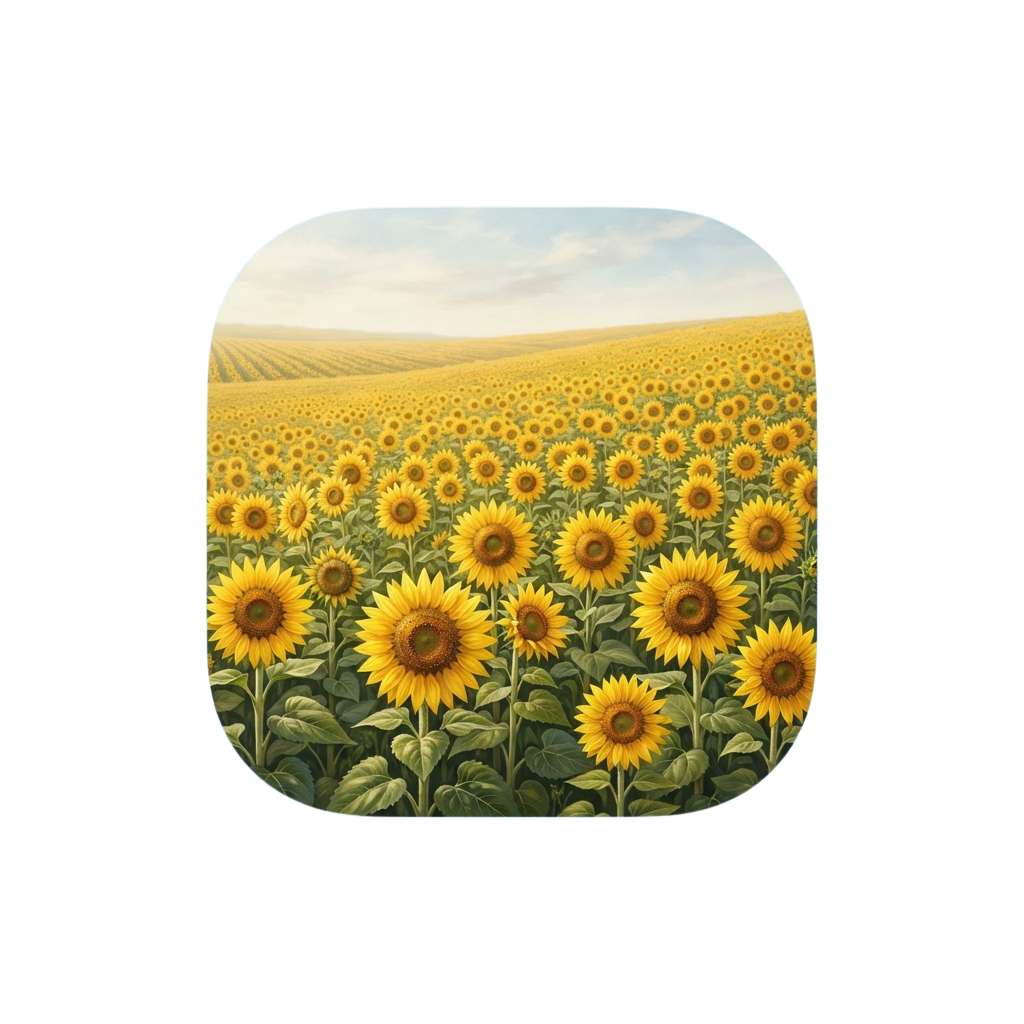 A vibrant field of sunflowers stretching towards the horizon under a bright sky