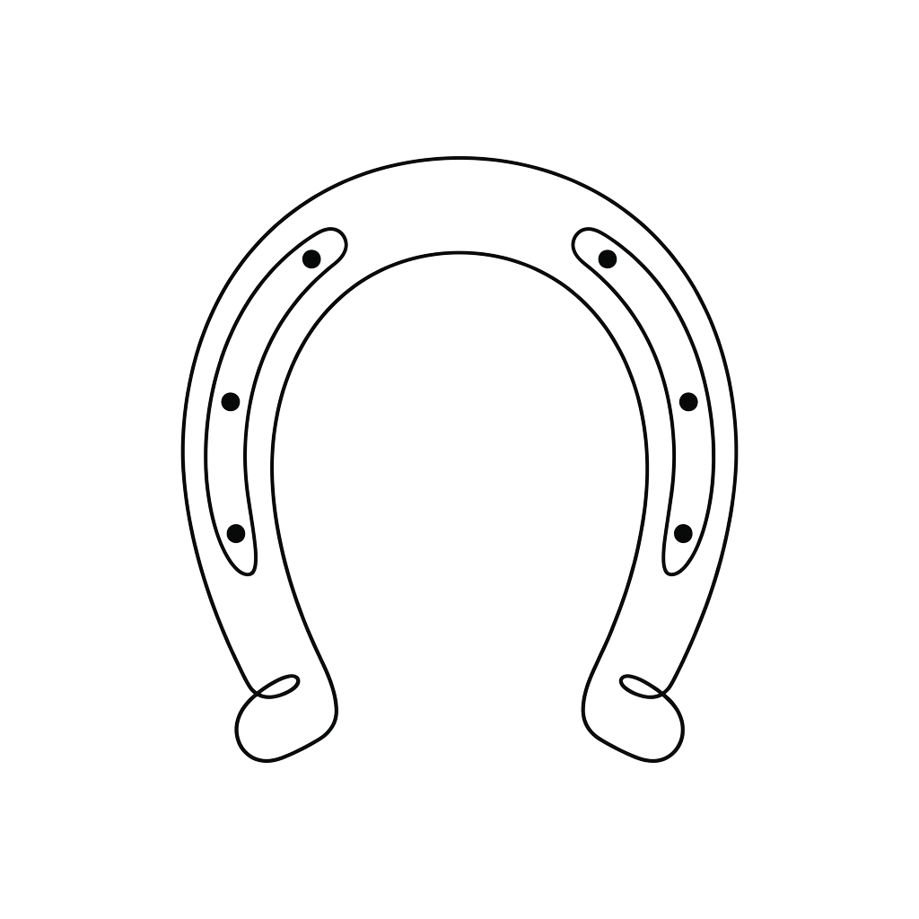 Illustration of a horseshoe with decorative studs and rivets along its outer edge