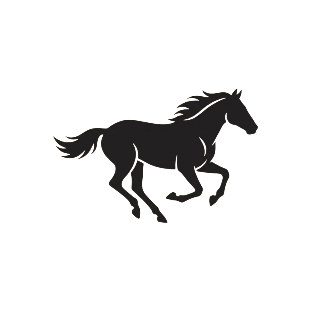 A sleek silhouette of a horse galloping on a dark background