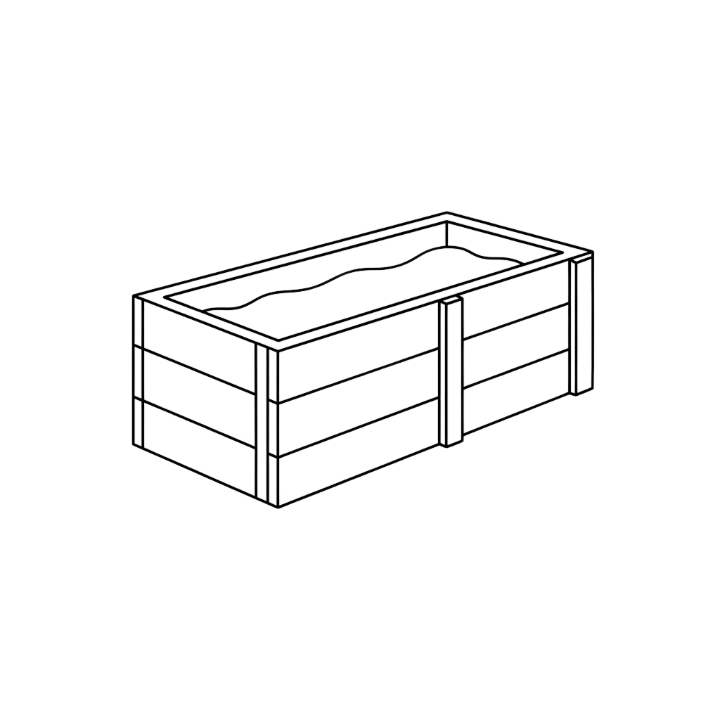A minimalist wooden bench with a curved top and three horizontal storage drawers underneath.