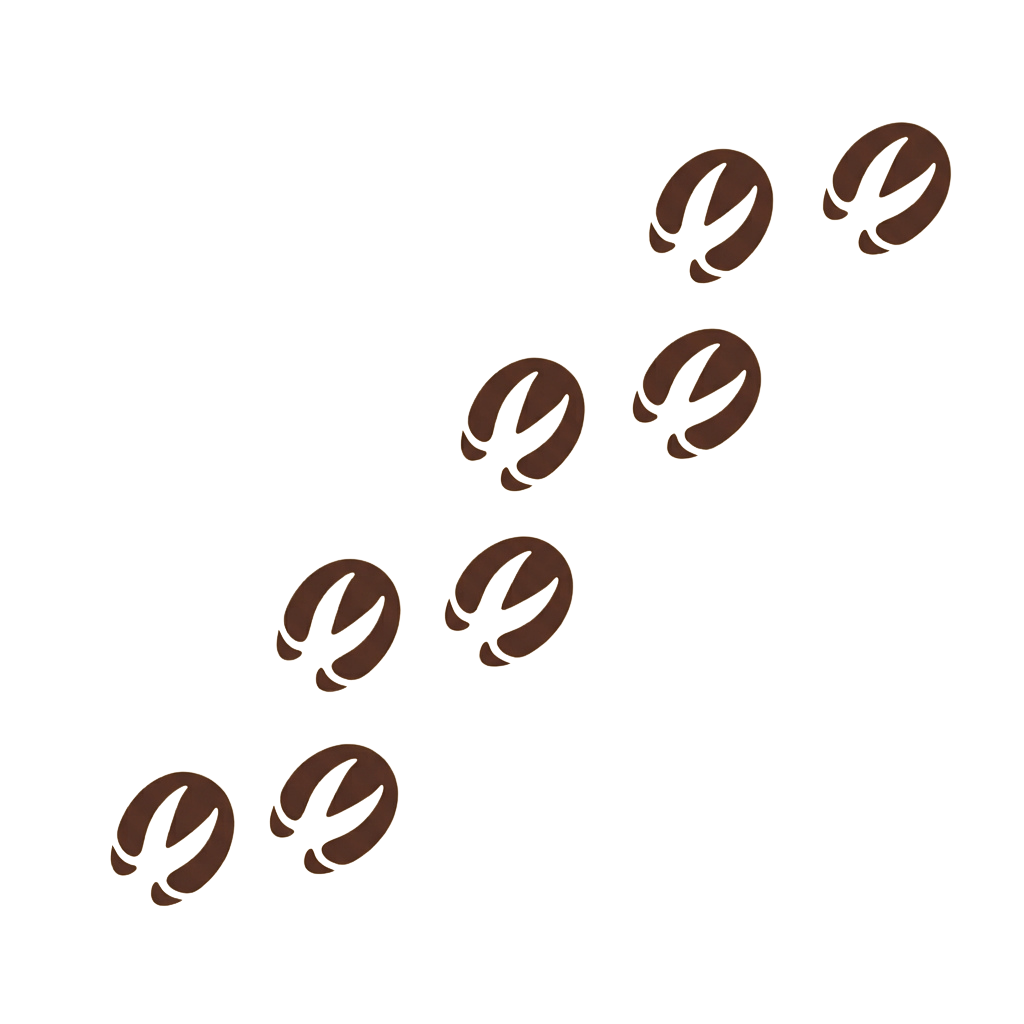 Nine brown coffee bean shapes arranged diagonally against a black background