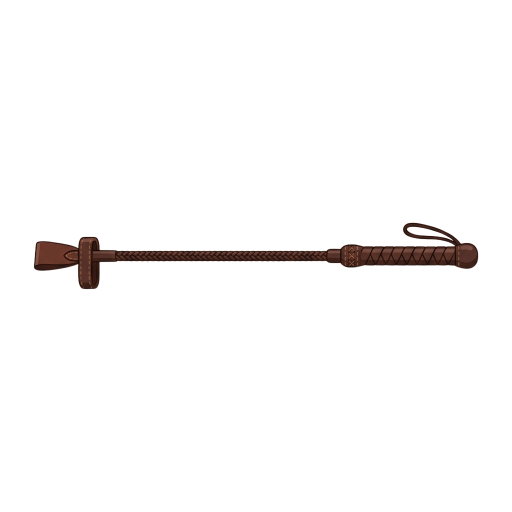 A brown leather-wrapped walking stick with a metal tip and a wrist strap