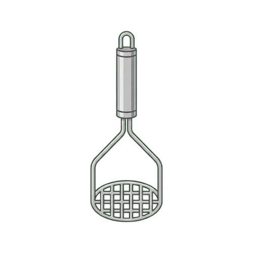 A kitchen tool with a perforated bowl and a handle for mixing batter