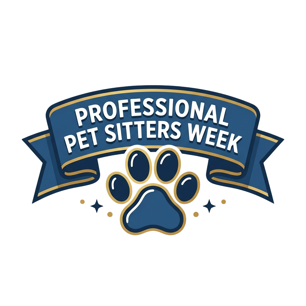 Blue banner with text reading Professional Pet Sitters Week and a paw print graphic