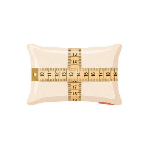 A white rectangular pillow featuring a measuring tape design with numbers and markings.