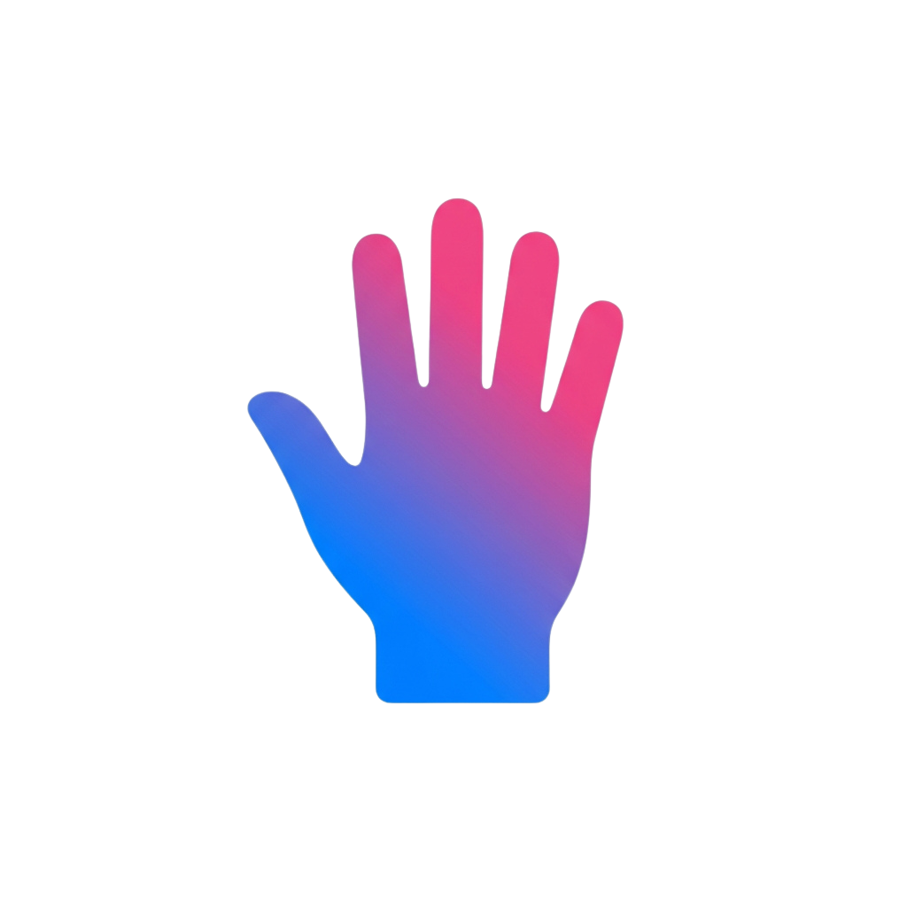 A hand silhouette with a smooth blue to pink gradient from wrist to fingertips