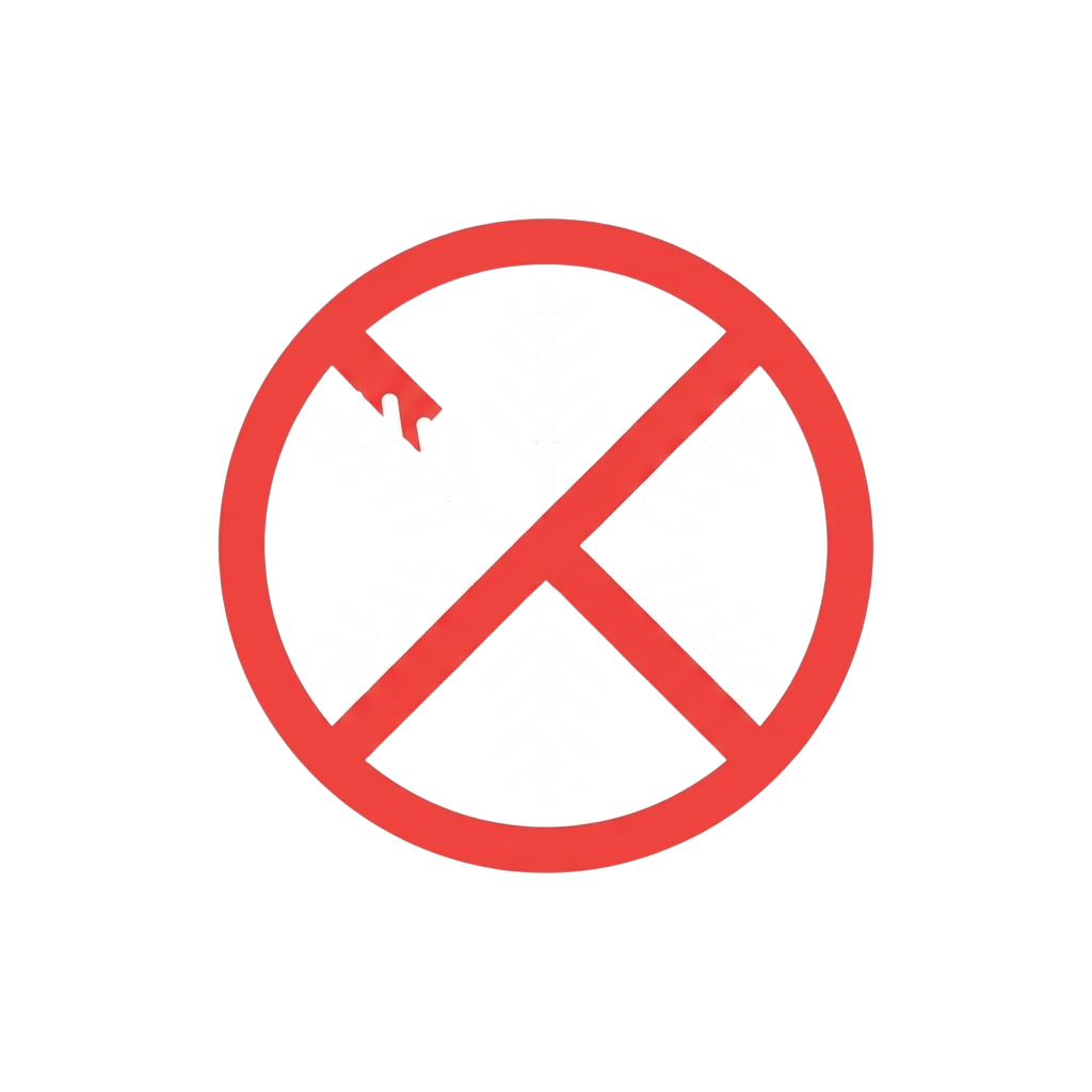 Red prohibition symbol with four white snowflakes in the center