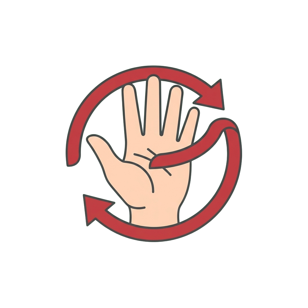 Illustration of a hand with circular arrows indicating a continuous process around it