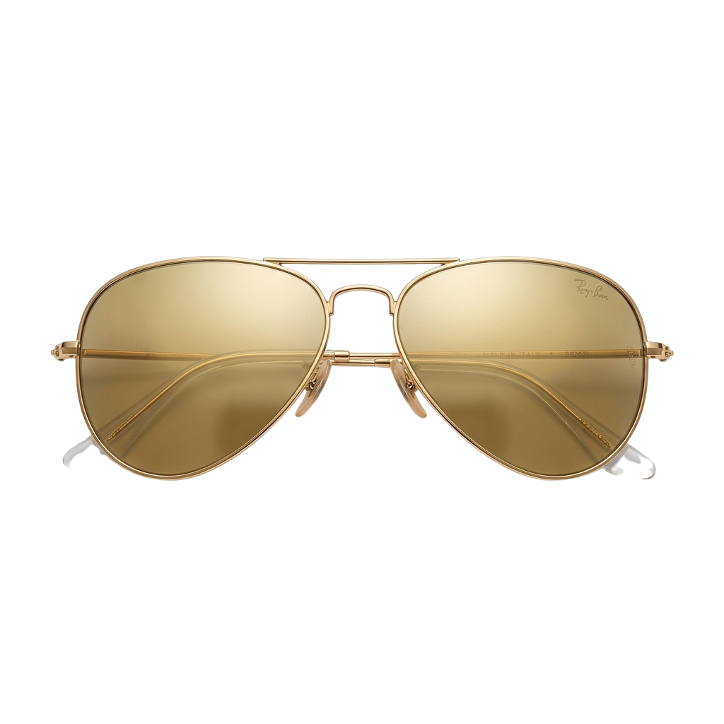 A pair of gold aviator-style sunglasses with amber-tinted lenses and adjustable nosepiece