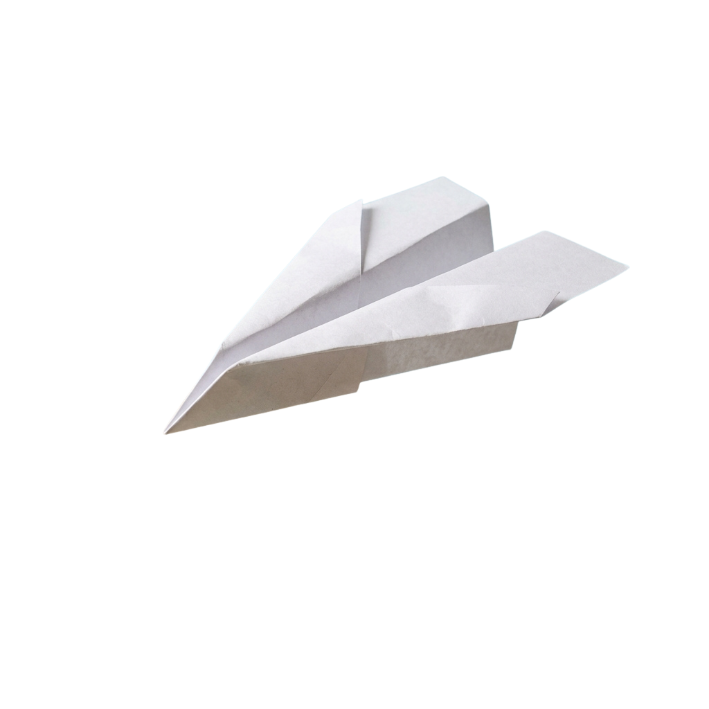 A white origami paper airplane with folded wings and tail