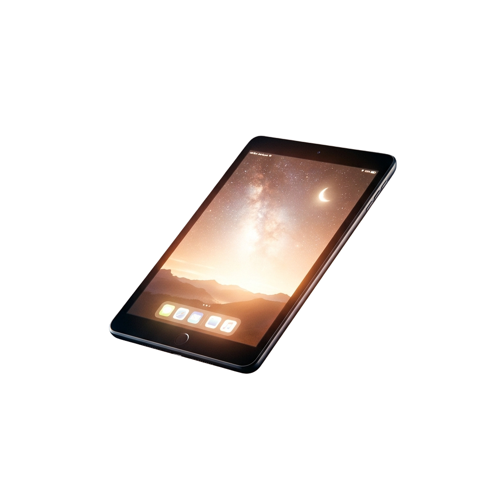 Smartphone displaying a wallpaper of a starry night sky with a crescent moon and mountain silhouette