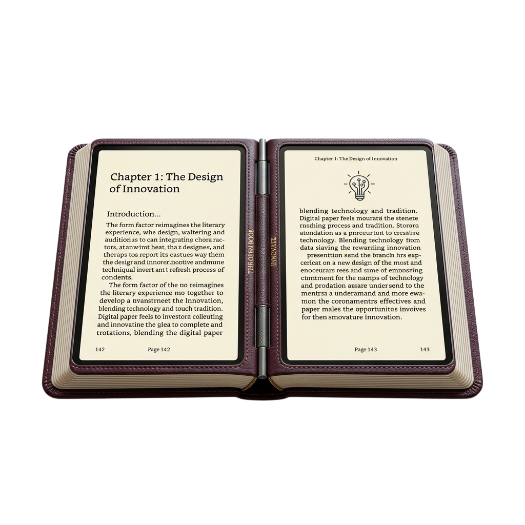 Open digital book displaying Chapter 1 pages titled The Design of Innovation with text on screen and physical book cover