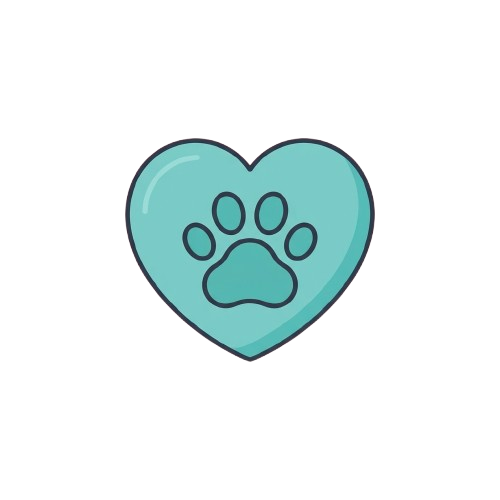 A light blue heart shape with a white dog paw print inside it on a dark background