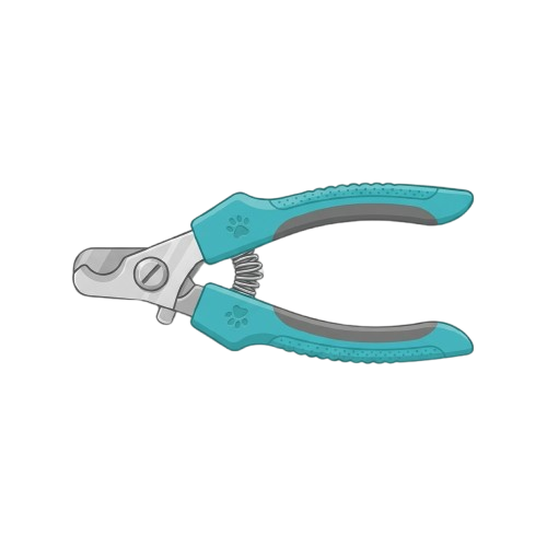 A pair of wire cutters with blue handles and a silver cutting edge positioned open against a black background