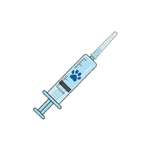 Illustration of a syringe with a paw print symbol on the barrel, used for pet vaccinations.