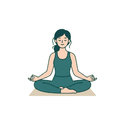 A person sitting cross-legged in a meditative pose with hands resting on knees, eyes closed, on a yoga mat.