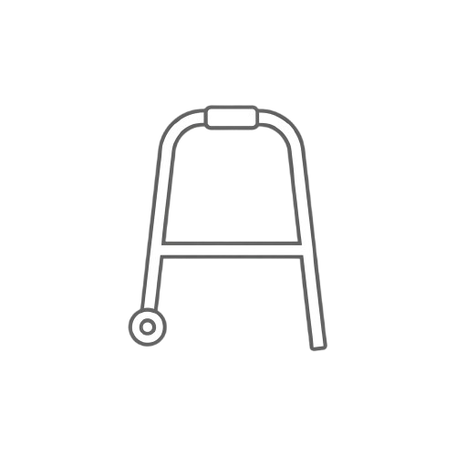 A medical walker featuring two front wheels and hand brakes on the top bar