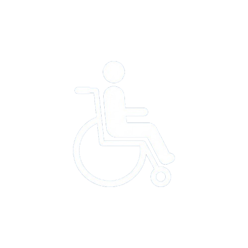 White wheelchair accessibility symbol on a black background
