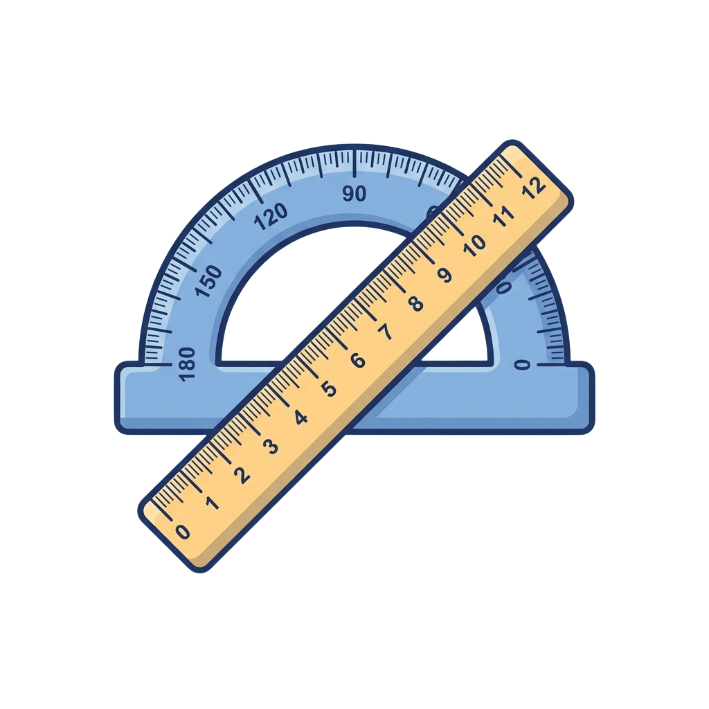 A blue protractor with a transparent yellow ruler attached, showing degree and inch measurements