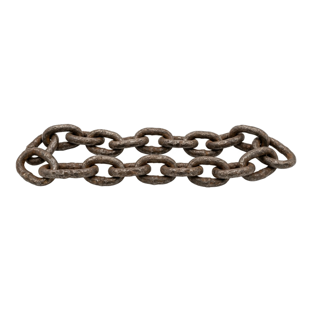 Close-up of a rusted metal chain with interlocking links against a dark background