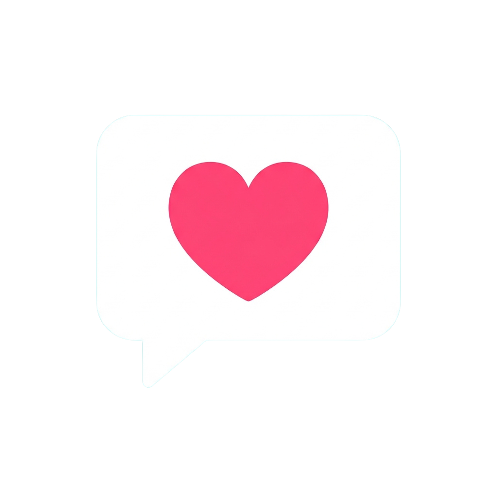 A white speech bubble containing a red heart symbol on a black background