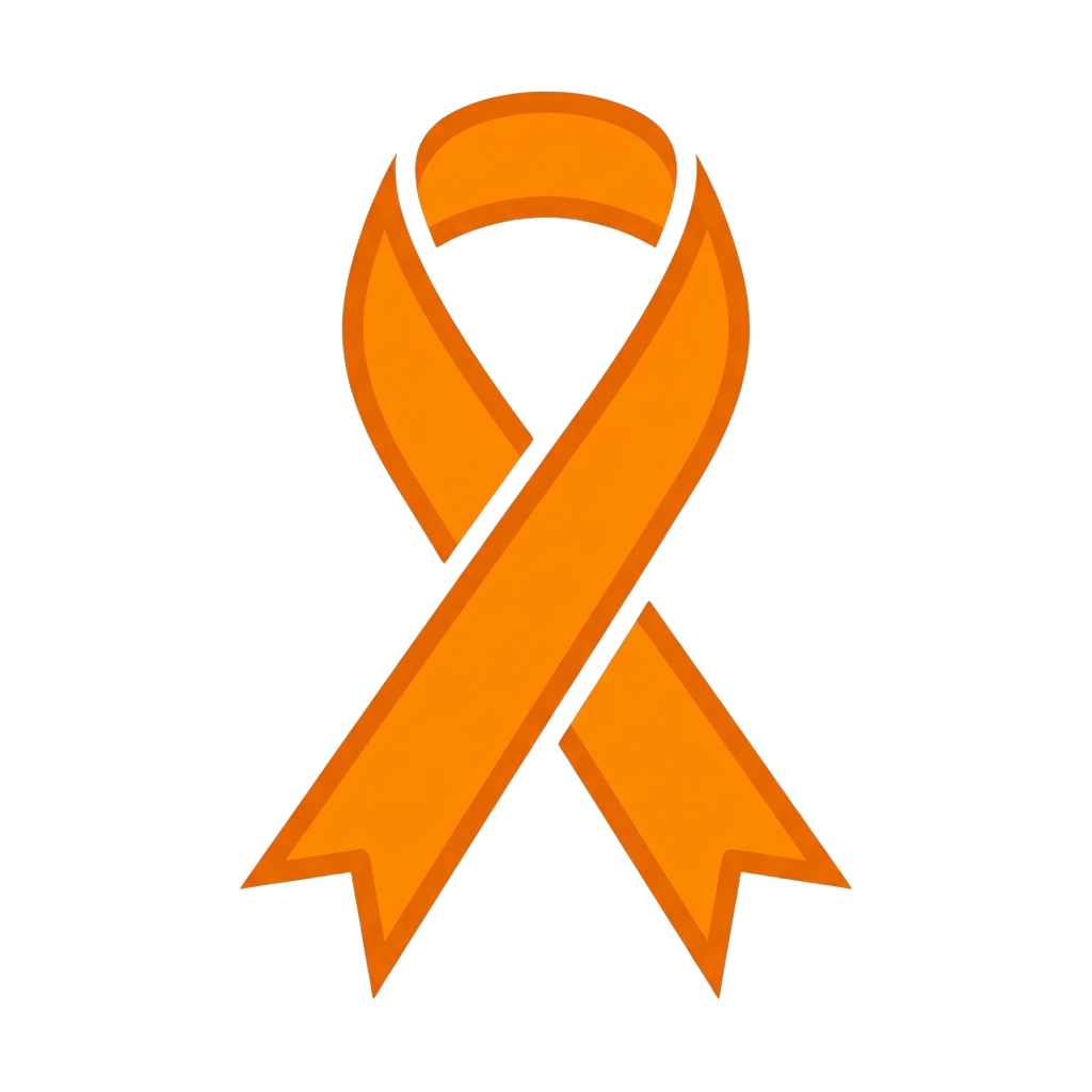 Orange awareness ribbon on black background