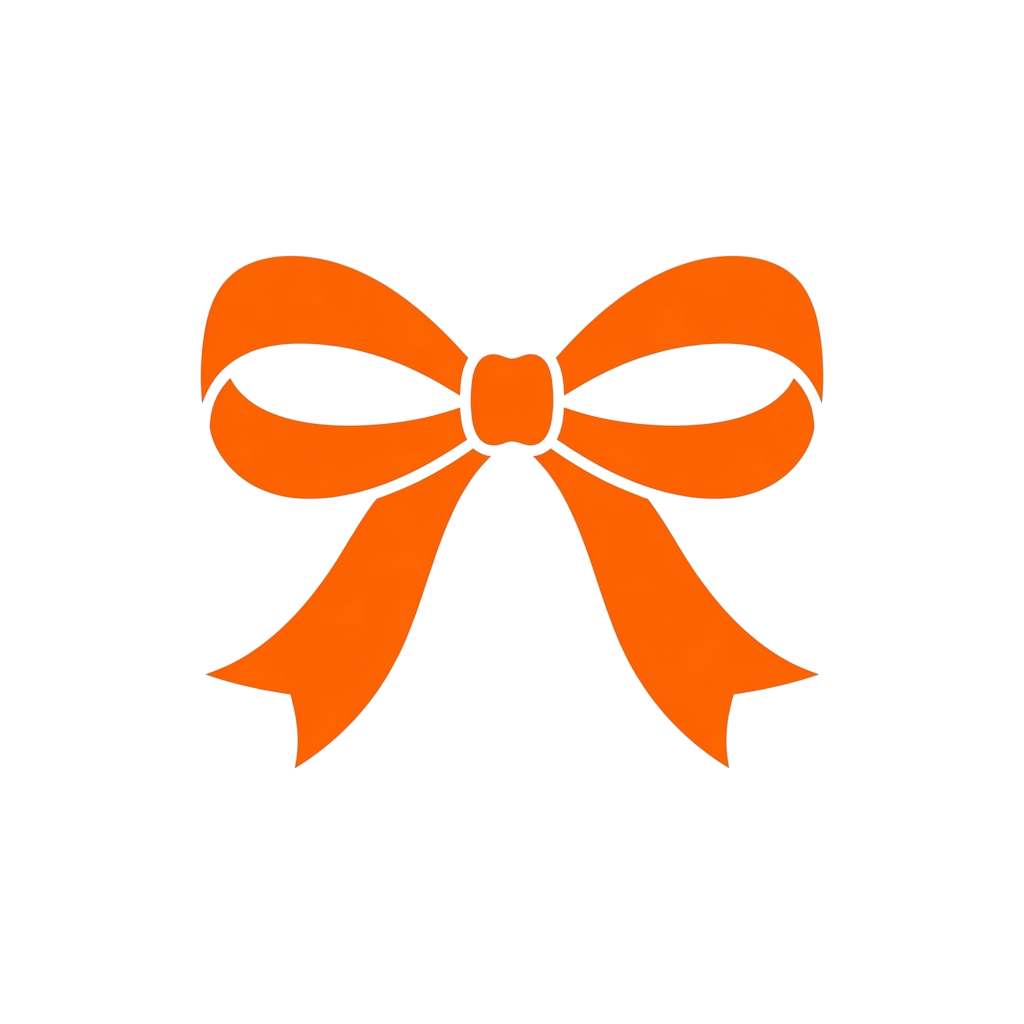 Bright orange bow graphic on a black background