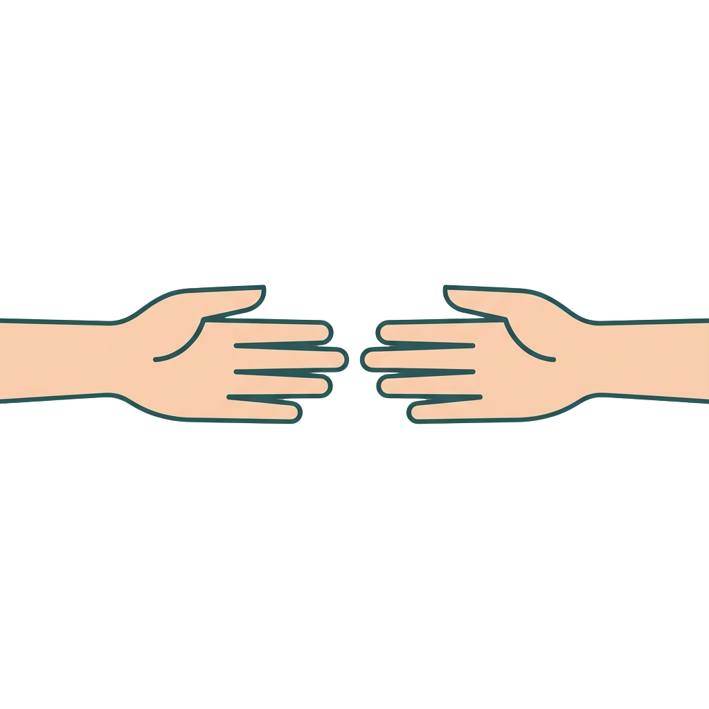 Two hands shaking each other in a simple, clean line drawing.