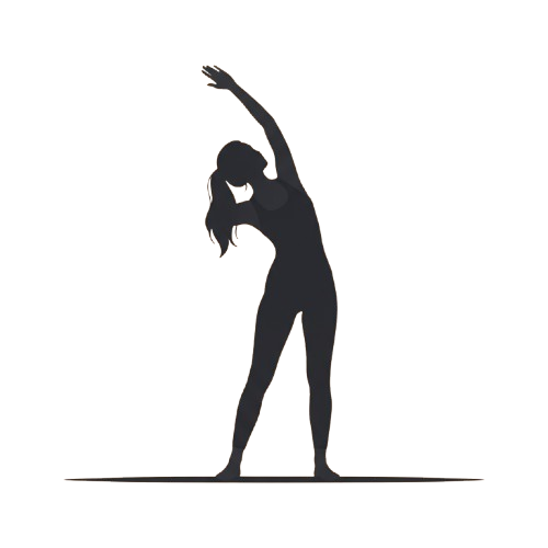 Silhouette of a person standing with arms stretched overhead in a stretching pose
