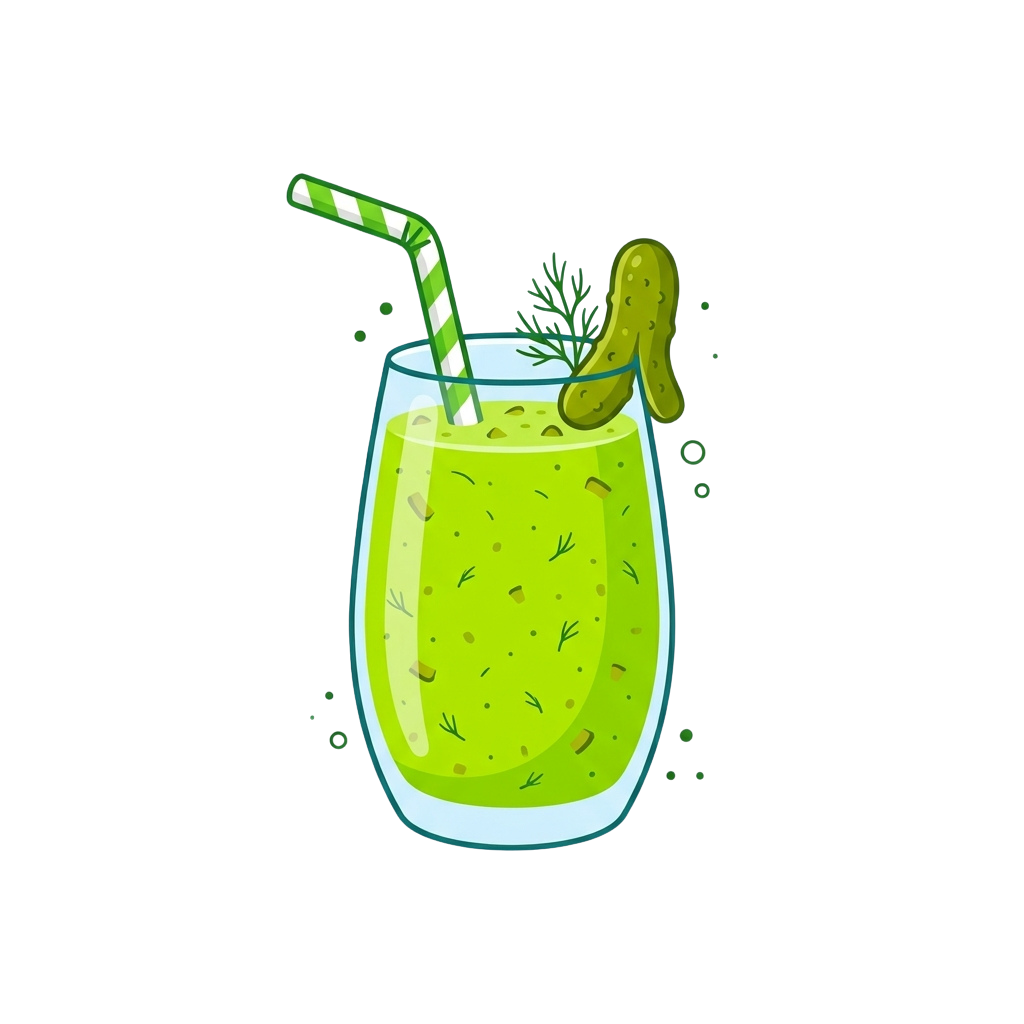 A glass filled with green cucumber-infused drink, a whole cucumber slice on the rim, and a green striped straw.