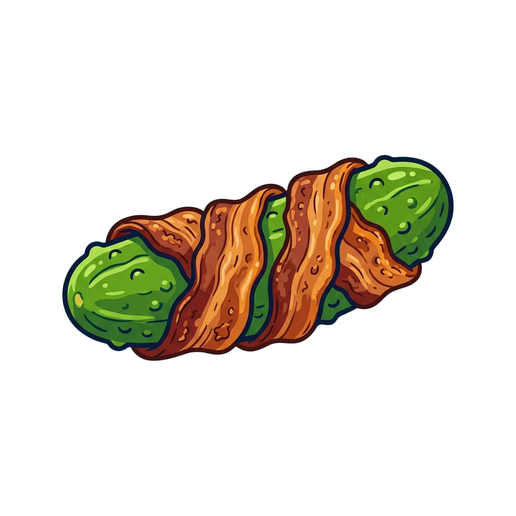 Illustration of a cartoon hotdog with green ends and brown sausage wrapped in a bun
