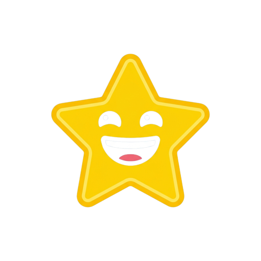 Bright yellow smiling star with closed eyes and a wide smile