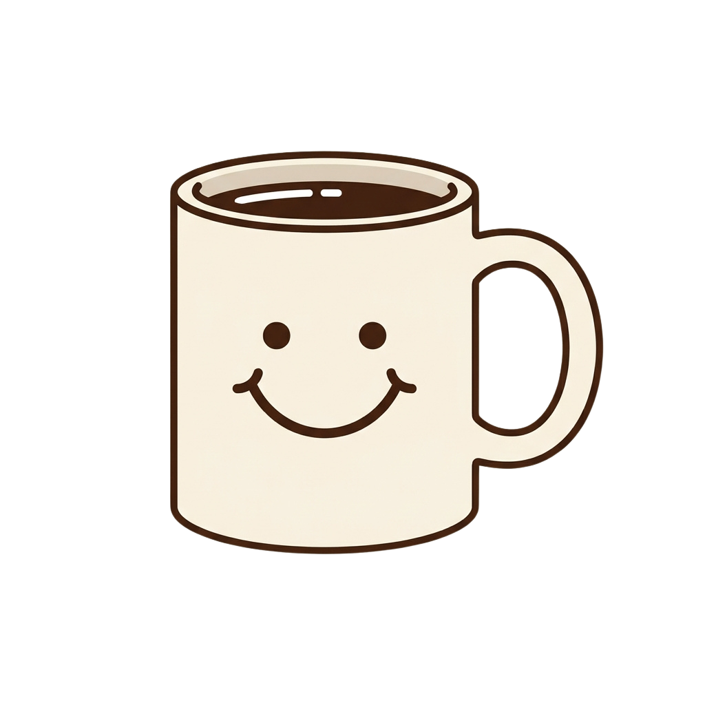 A smiling coffee mug with a cheerful face and liquid inside