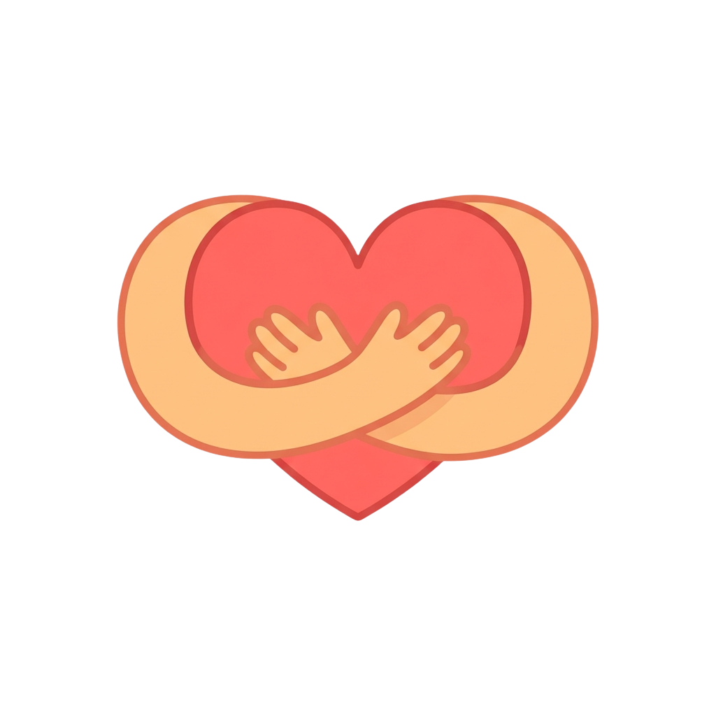Two hands holding a heart shape together, symbolizing love and care