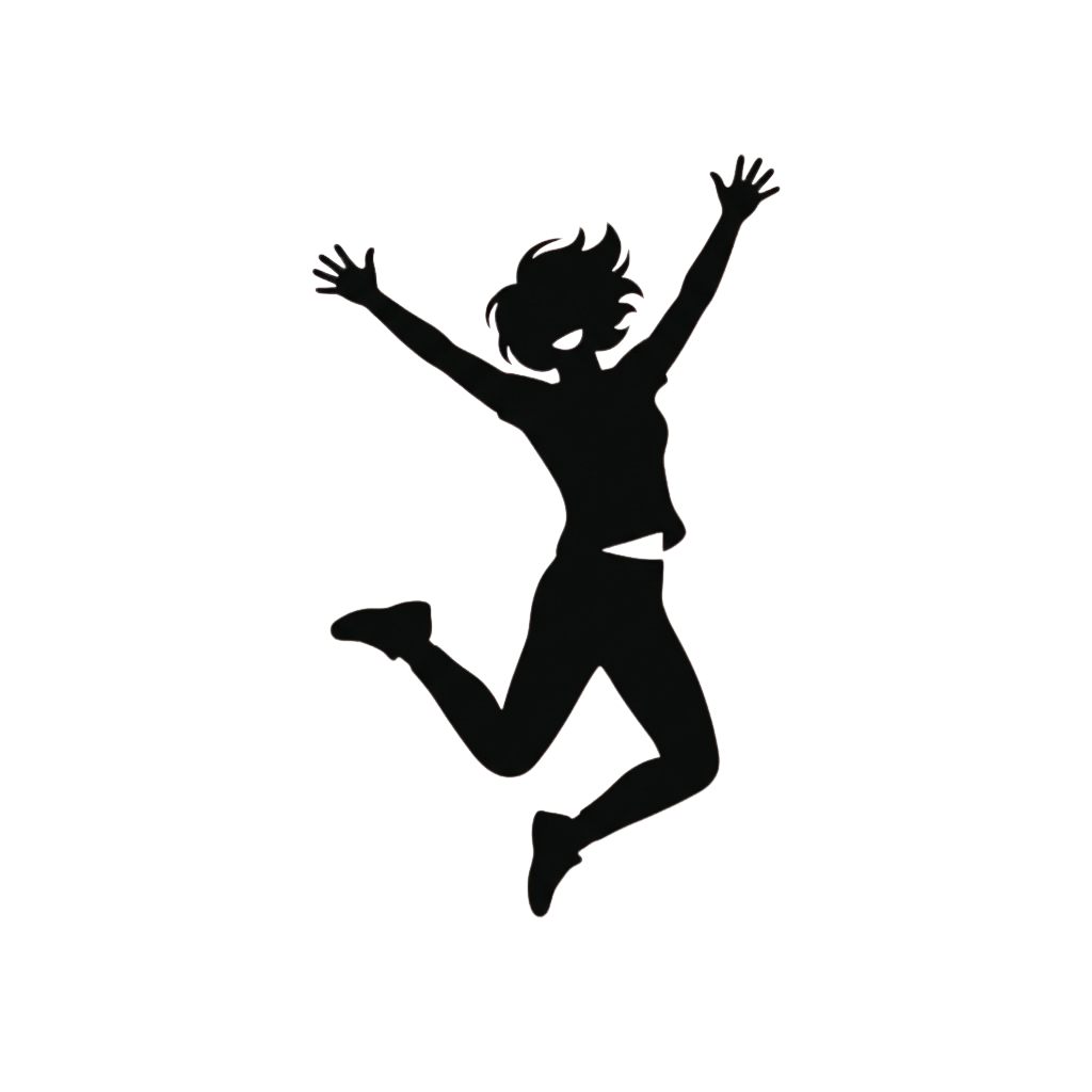 Silhouette of a person mid-jump with arms raised against a dark background