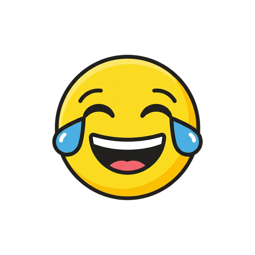 A yellow emoji laughing hard with tears streaming down its face