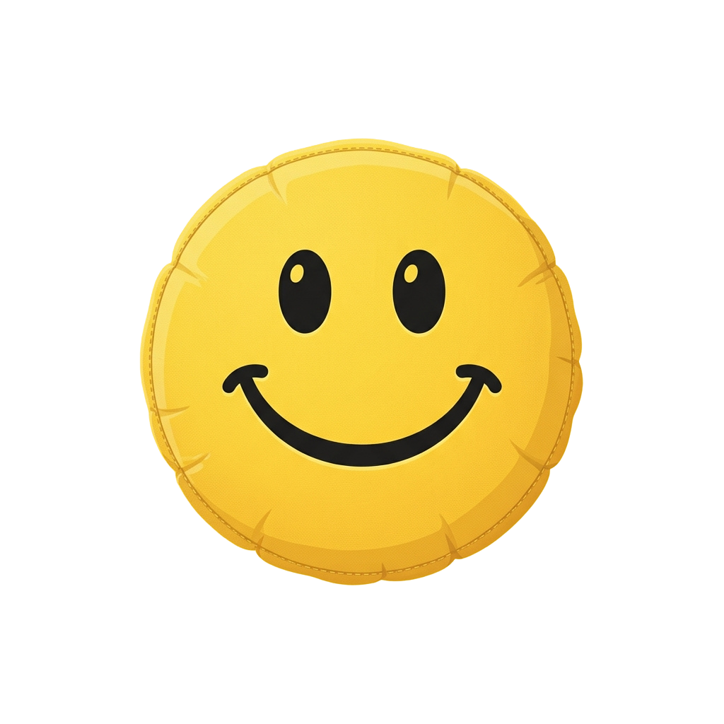 Bright yellow smiley face balloon with a broad smile and two black eyes