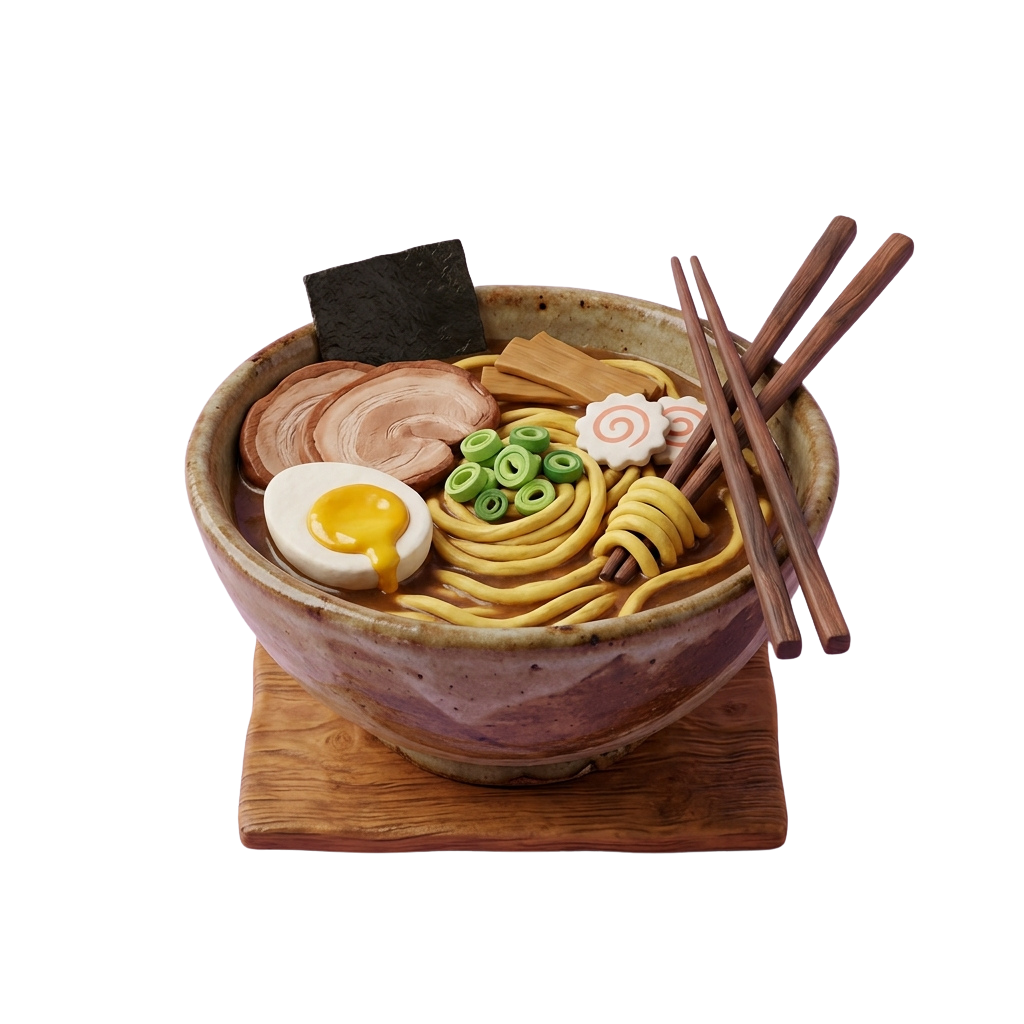 A bowl of ramen with egg, green onions, sliced pork, noodles, and chopsticks