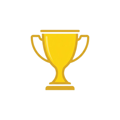A shiny golden trophy cup with two handles and a flat base against a black background