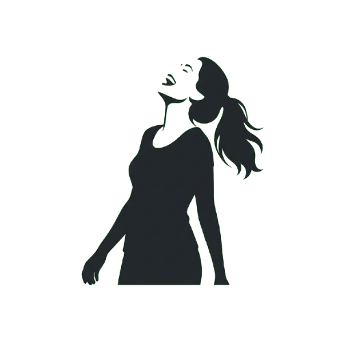 Silhouette of a woman singing with arms raised against a dark background