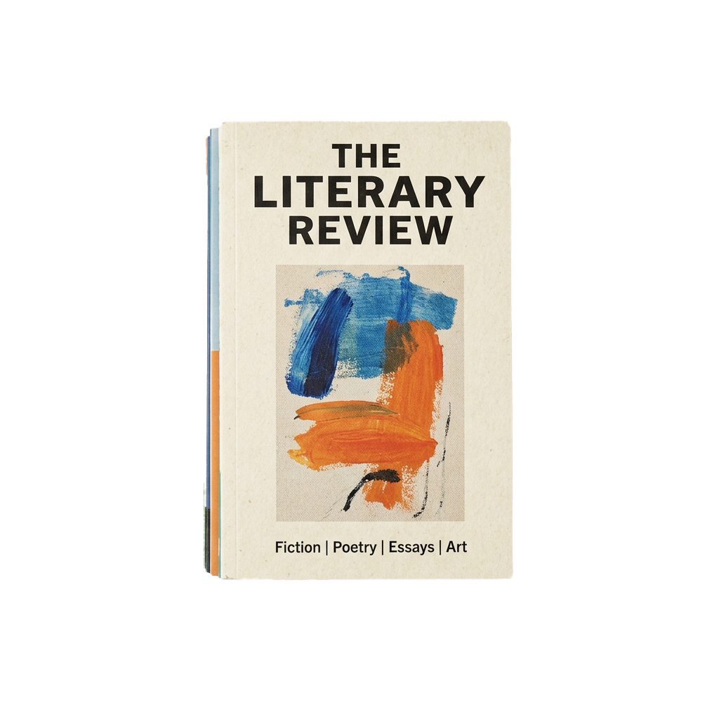 Cover of a literary magazine titled The Literary Review with abstract art and categories fiction, poetry, essays, art