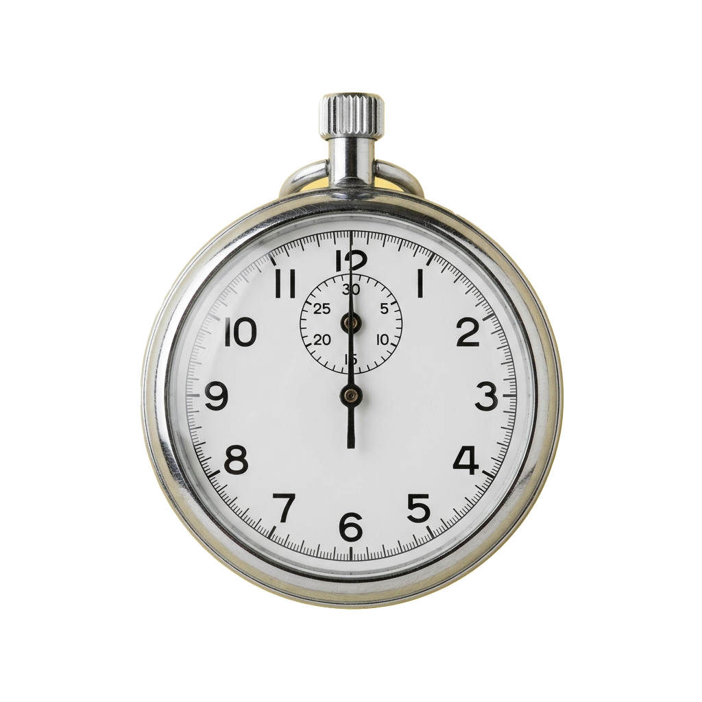 A vintage-style stopwatch with black and white face showing minute and second markers