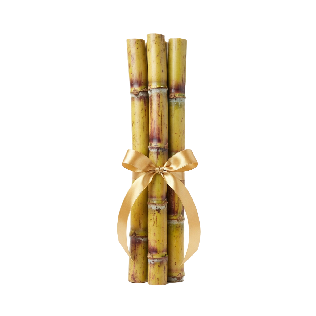 Three tied bamboo sticks with a light brown ribbon in the center against a black background
