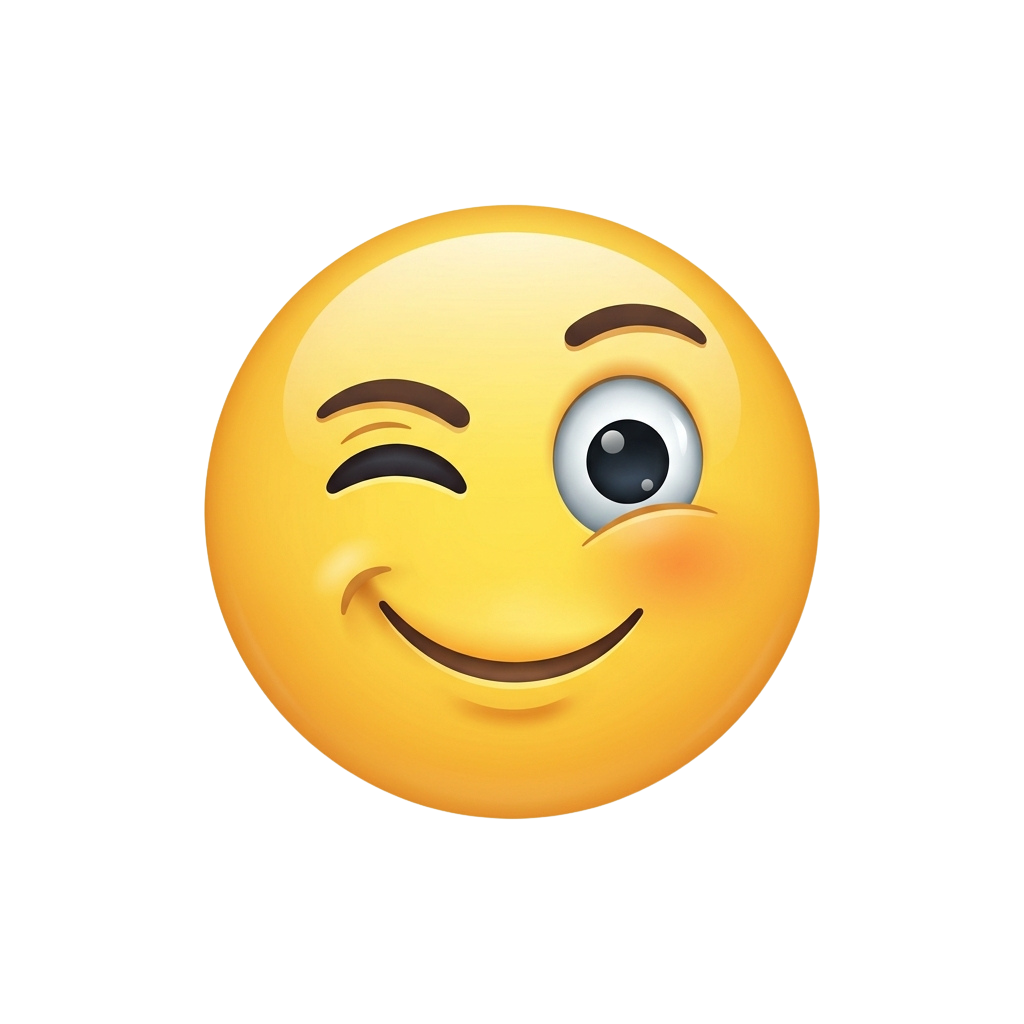 A cheerful yellow smiley face with one eye closed and winking, smiling broadly