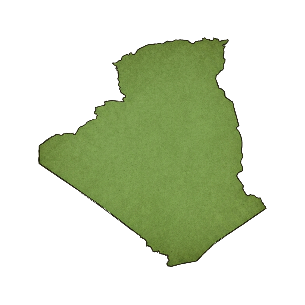 A green shaded outline map of a country with a white border line.