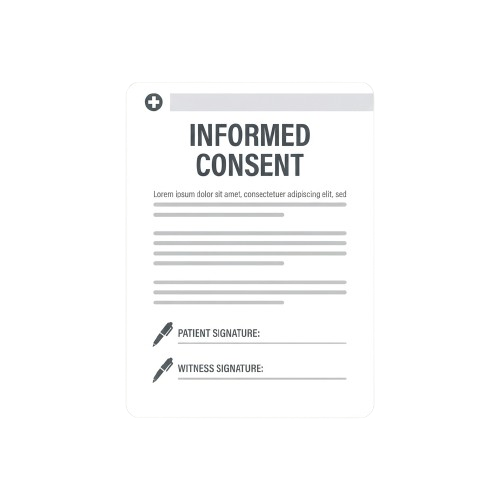 Informed consent document with signature lines for patient and witness